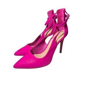 Gianni Bini Women's Hot Pink Suede Pointed Toe Heels Ankle Strap Size 10M